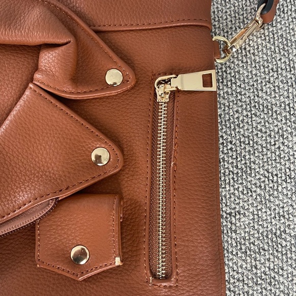 Motorcycle Jacket Brown Faux Leather Women's Cross Body Bag - Picture 8 of 16